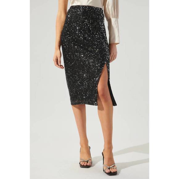 NEW SUGARLIPS friday nights sequin midi skirt in black - Picture 1 of 3